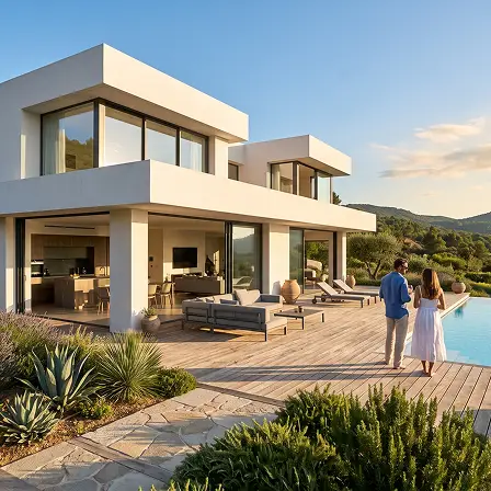 Villa contemporaine livrée par Nova Home Groupe vue depuis son jardin paysager